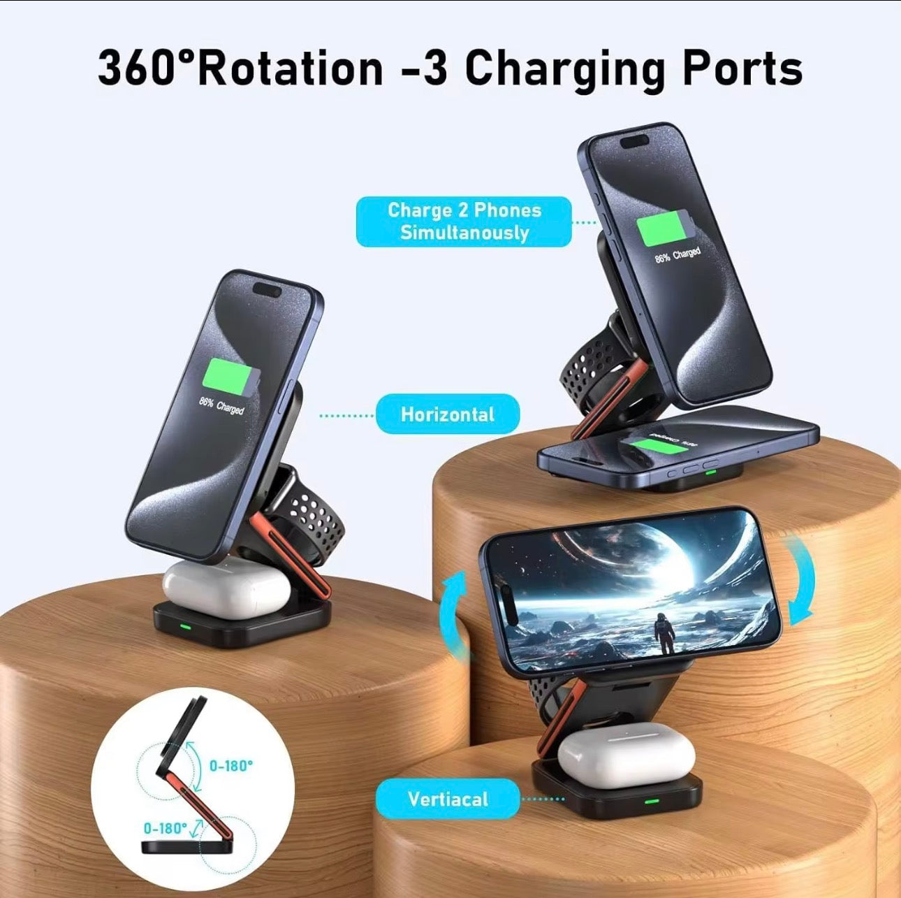 3 in 1 Wireless Charging Station, Foldable Magnetic Wireless Charger dock